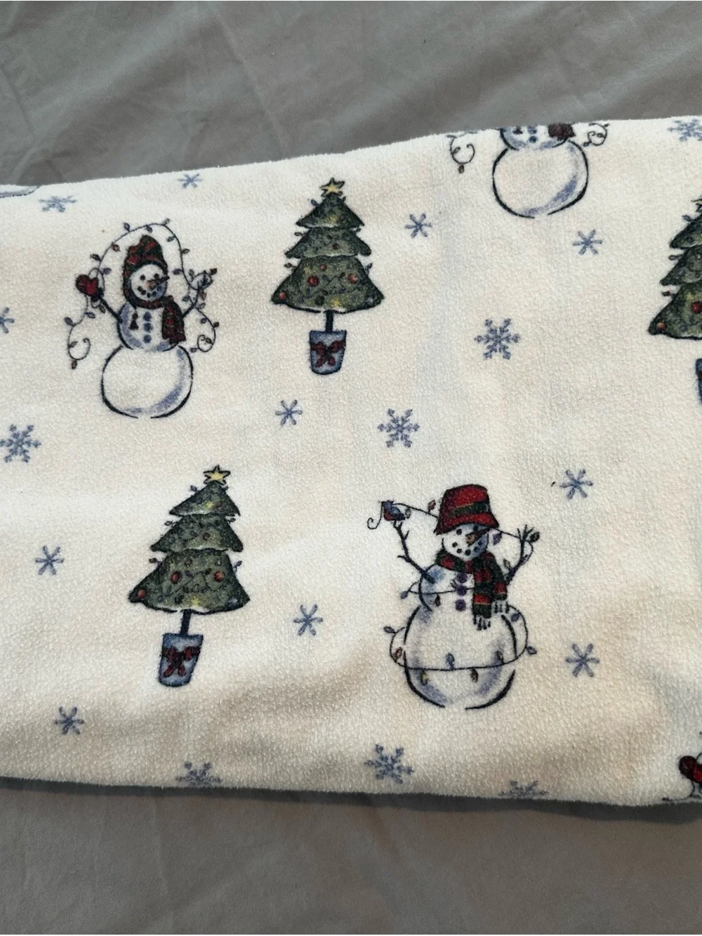 Festive Snowman & Christmas Tree Flannel Twin Flat Sheet Sears - White Base